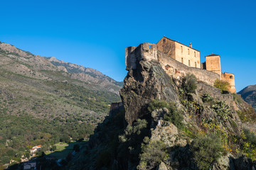 Fototapeta na wymiar View of the historical citadel in the Corsican city of Corte on a sunny autumn day, France