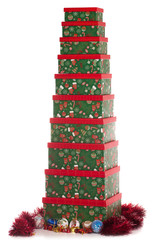 Stack of Christmas presents with decoration