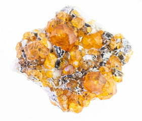 raw yellow garnet spessartine crystals on white