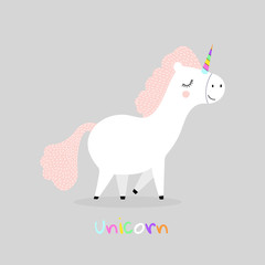 Cute magic unicorn. Children's illustration for printing on clothes, mugs and other things. Hand-drawn.