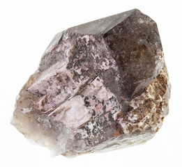 rough smoky quartz (morion) crystal on white