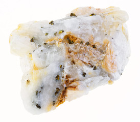 pieces of gold in rough quartz stone on white