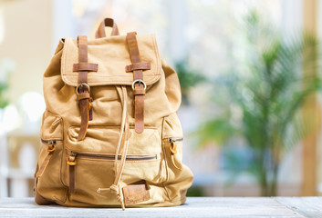 Backpack on a bright interior room background