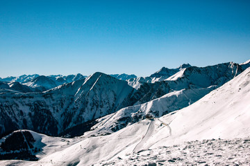 Obraz premium Beautiful landscape of the mountains of Austria in the villages of Fiss and Ladiss 