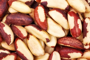 Close up picture of Brazil nuts (Bertholletia excelsa), selective focus.