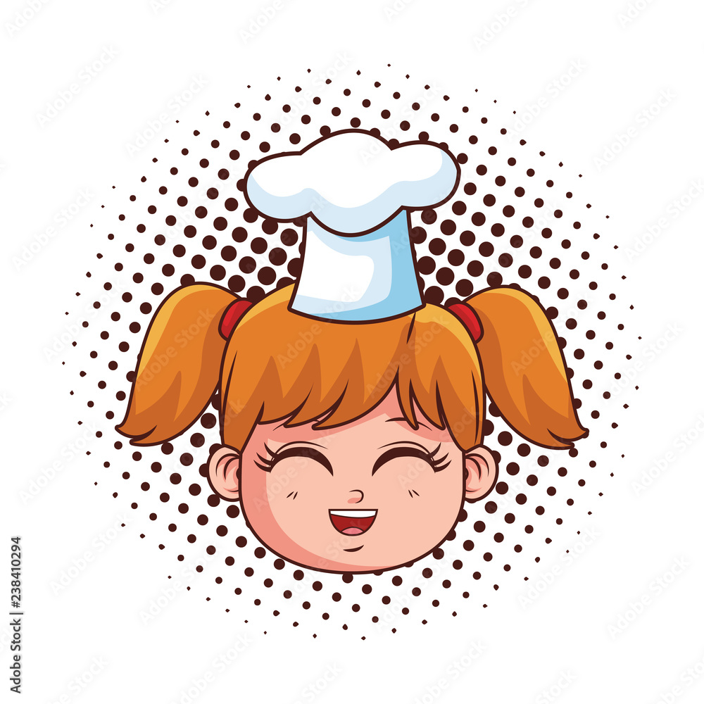 Sticker cute chef girl face cartoon