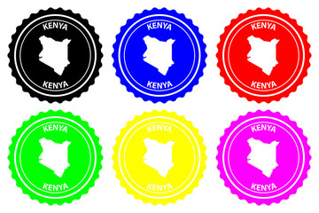 Kenya - rubber stamp - vector, Republic of Kenya map pattern - sticker - black, blue, green, yellow, purple and red