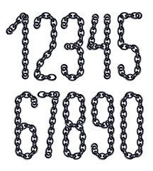 Set of vector numerals from 0 to 9. Elegant numbers for use as poster design elements. Made with iron chain, linked connection.