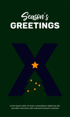 Holiday's Season Wishes and Christmas Tree Decorated with Balls. Bright Background. Minimal Christmas Decorative Template