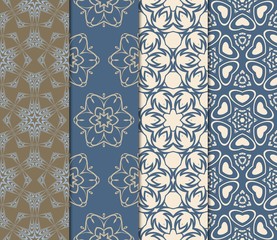 Set Of Modern Floral Seamless Pattern. Decorative Texture For Wallpaper, Invitation, Fabric. Vector Illustration. Color.