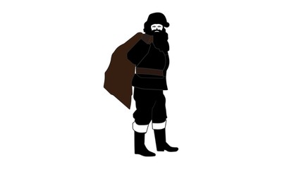 Santa's silhouette image stands carrying a gift