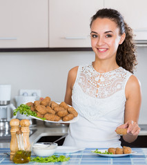  brunette with home-made croquettes
