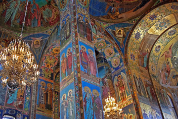 Fototapeta na wymiar Mosaics in the interior of the Church of the Savior on Spilled Blood