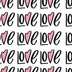 Seamless pattern with hand lettered sign love.