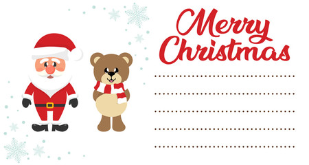 cartoon сhristmas bear and santa claus on the christmas letter to santa