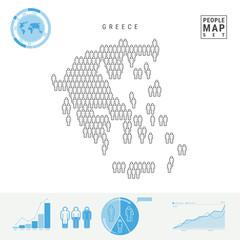 Greece People Icon Map. People Crowd in the Shape of a Map of Greece. Stylized Silhouette of Greece. Population Growth and Aging Infographic Elements. Vector Illustration Isolated on White.