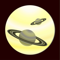 Saturn planets, view from the porthole. Fantastic space design. Vector illustration in flat style.