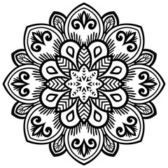 Outline Mandala. Ornamental round doodle flower isolated on white background. Geometric circle element. Vector illustration.
