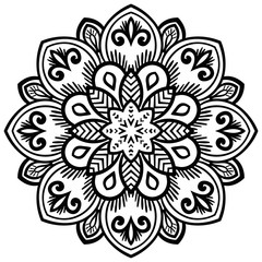 Outline Mandala. Ornamental round doodle flower isolated on white background. Geometric circle element. Vector illustration.