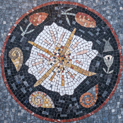 Mosaic floor with a design at the center