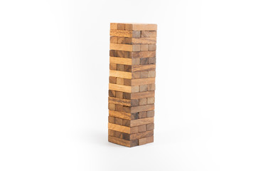 Blocks of wood isolated on white background,Strategy game as a business plan for team work