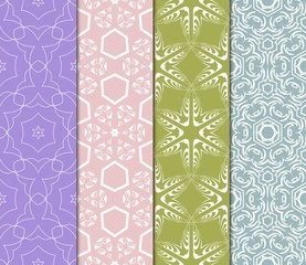 Set Of Pattern Of Abstract Geometric Flowers. Seamless Vector Illustration. For Design Greeting Cards, Backgrounds, Wallpaper, Interior Design. Tribal Ethnic Arabic, Fashion.