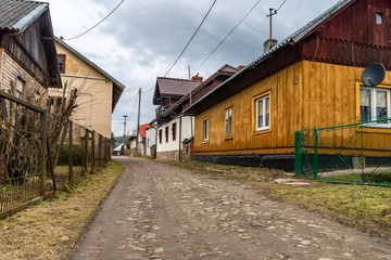 Fototapeta na wymiar the view on the old wooden bulidings in Mrzyglod village - Poland