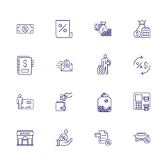 Banking icon set. Set of line icons on white background. Money concept. Bank, saving, banknote. Vector illustration can be used for topics like banking, investment, credit