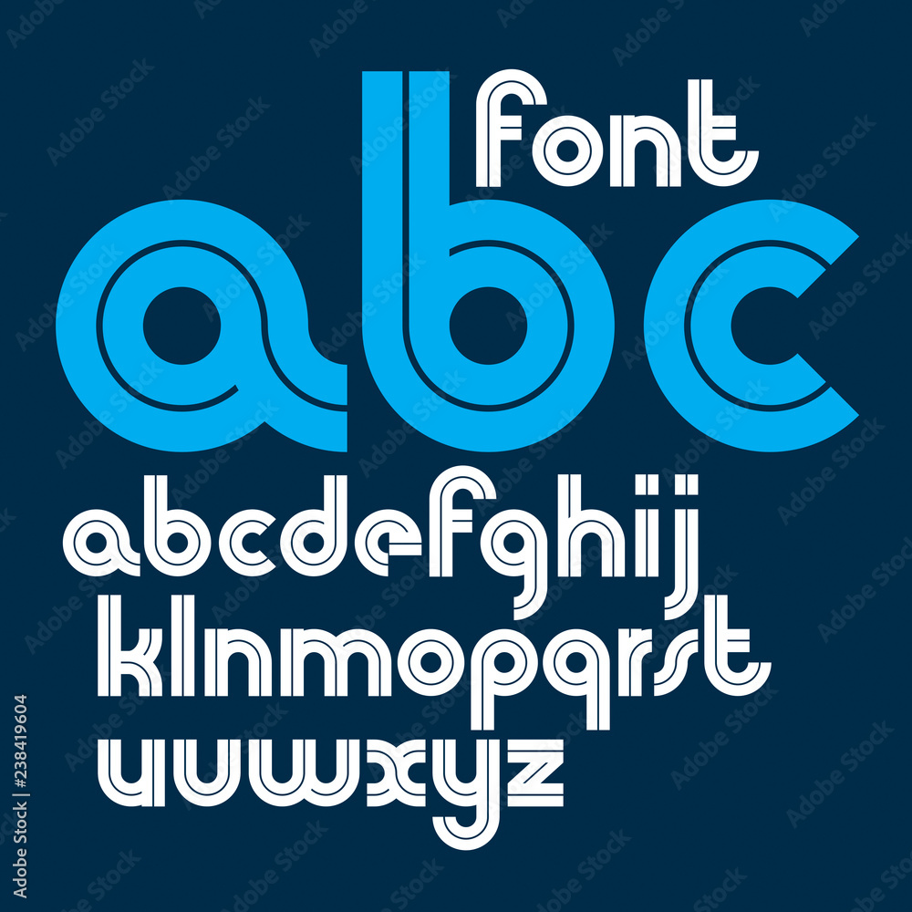 Poster set of vector bold lower case alphabet letters with white lines, best for use in logotype design in 