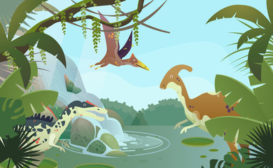 Nature landscape with prehistoric dinosaurs © Elegant Solution