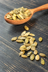 Pumpkin seed kernels in spoon