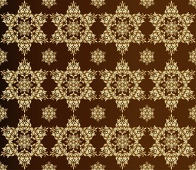 Naklejka na ściany i meble Traditional indian style, ornamental floral elements. Vector illustration of golden mehndi seamless pattern.