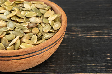 Pumpkin seed kernels in bowl