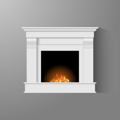 Fireplace with natural fire and bricks in a classic style. Element of the interior of the living room. Vector illustration EPS10 - 1