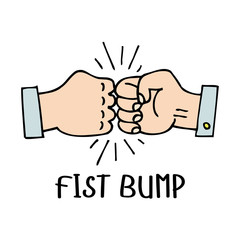 Vector fist bump sketch drawing icon of two fight hand or together punch for business clash, partnership and debate illustration.