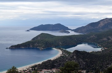   Hiking. Campaign.Backpack tourism in pine forest. Hike along the route of the Lycian trail. Fethiye. Turkey. 9.12.18