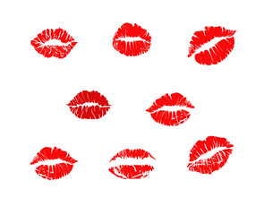 Set of red lips. Imprint, kiss, sensuality. Can be used for topics like pattern, background, seduction