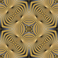 Ornate modern gold 3d radial stripes vector seamless pattern. Or