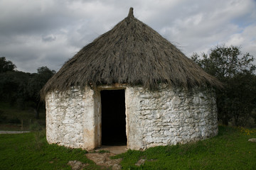 Fototapeta na wymiar old stone and straw house