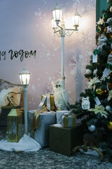 White owl under the Christmas tree