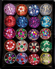 Set of Small colorful jewellery boxes decorated with glitter, sequins and zircons