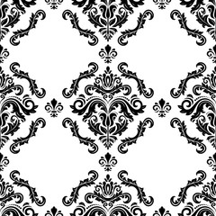 Classic seamless vector pattern. Damask orient ornament. Classic vintage black and white background. Orient ornament for fabric, wallpaper and packaging