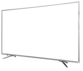 TV display screen frame with white backbackground, askance, angle view
