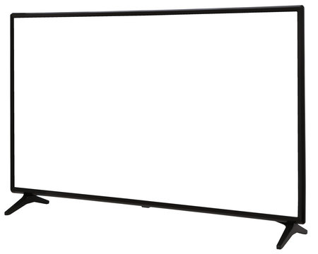 TV display screen frame with white backbackground, askance, angle view
