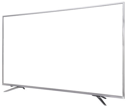 TV display screen frame with white backbackground, askance, angle view