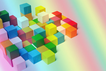 Naklejka premium Creativity inspiration.Geometric background.Color cubes in the puzzle