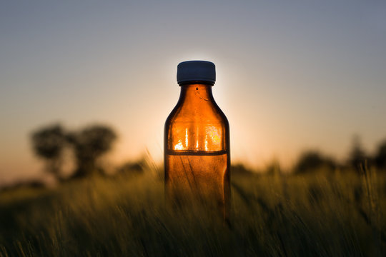 Cereal fields - Natural medicine, bottle.