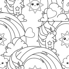 Sewing fabric with vector unicorn pattern coloring page - CottonBee