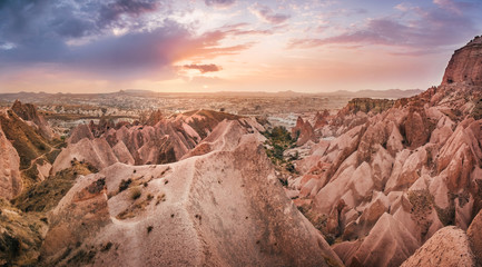 Red mountain valley in Cappadocia landscape - obrazy, fototapety, plakaty