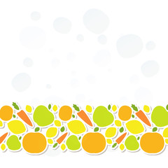 Healthy food veggie banner design, poster with decorated fruits and vegetables